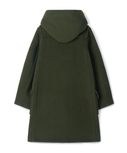 WOMENS CLASSIC HERRINGBONE DUFFLE COAT WITH HORN - GREEN