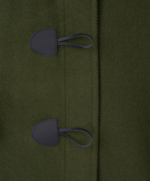 WOMENS CLASSIC HERRINGBONE DUFFLE COAT WITH HORN - GREEN