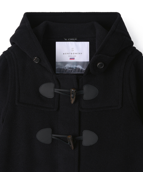 WOMENS CLASSIC HERRINGBONE DUFFLE COAT WITH HORN - BLACK