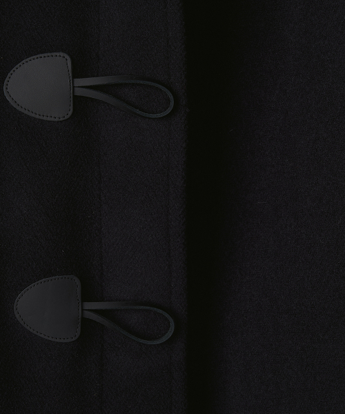 WOMENS CLASSIC HERRINGBONE DUFFLE COAT WITH HORN - BLACK