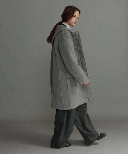 WOMENS CLASSIC FIT DUFFLE COAT WITH WOODEN - PEARL GREY