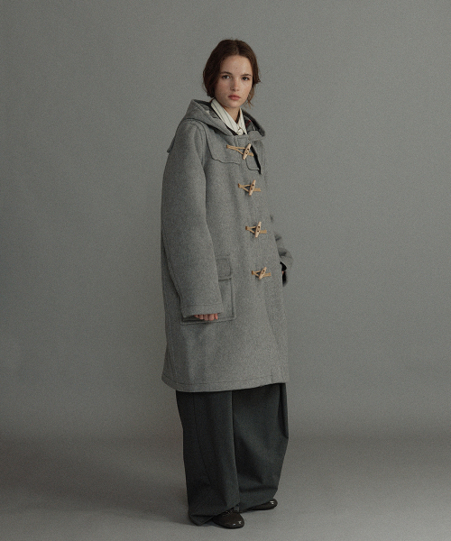 WOMENS CLASSIC FIT DUFFLE COAT WITH WOODEN - PEARL GREY