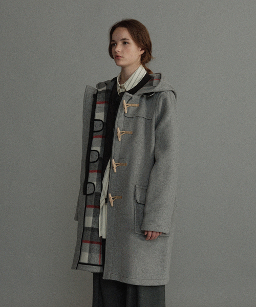 WOMENS CLASSIC FIT DUFFLE COAT WITH WOODEN - PEARL GREY