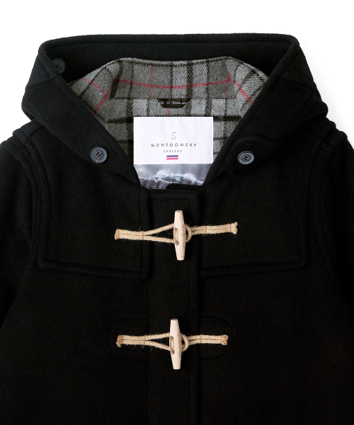 WOMENS CLASSIC FIT DUFFLE COAT WITH WOODEN - BLACK