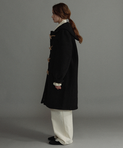 WOMENS CLASSIC FIT DUFFLE COAT WITH WOODEN - CHARCOAL