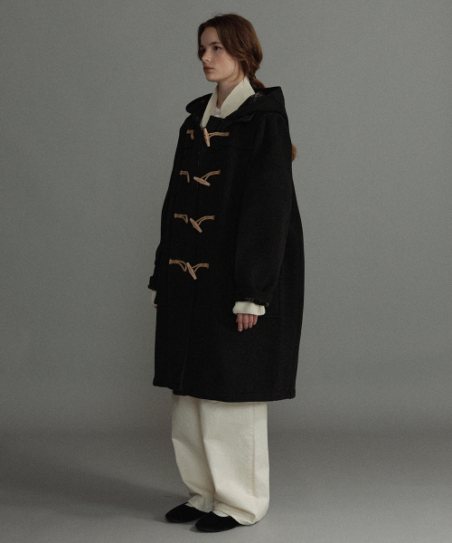 WOMENS CLASSIC FIT DUFFLE COAT WITH WOODEN - CHARCOAL