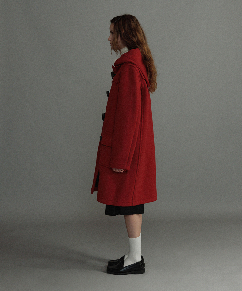 WOMENS CLASSIC FIT DUFFLE COAT WITH HORN - OLD RED