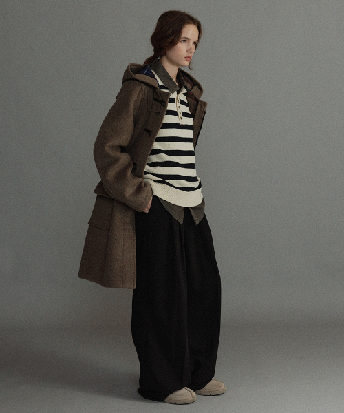 WOMENS CLASSIC FIT DUFFLE COAT WITH HORN - MUSHROOM