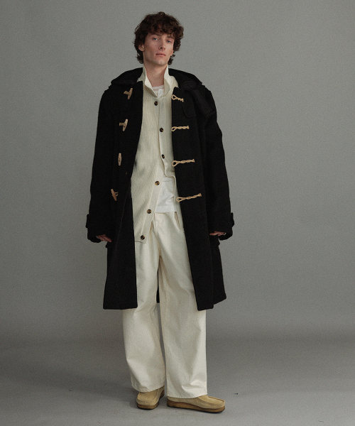 LONG ORIGINAL DUFFLE COAT WITH WOODEN - BLACK