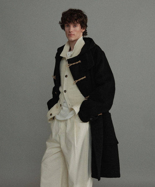 LONG ORIGINAL DUFFLE COAT WITH WOODEN - BLACK