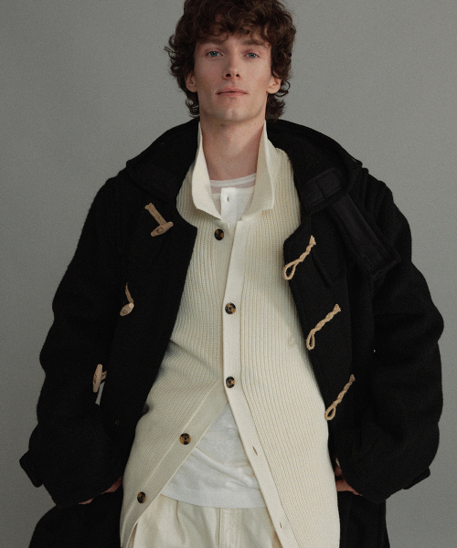 LONG ORIGINAL DUFFLE COAT WITH WOODEN - BLACK