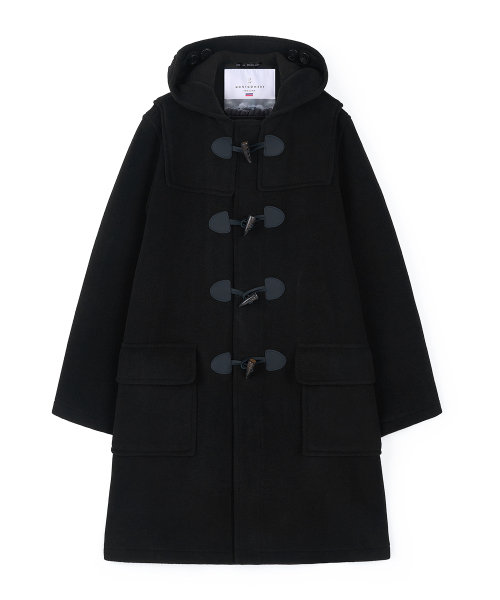 CLASSIC HERRINGBONE DUFFLE COAT WITH HORN - BLACK