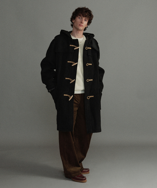 CLASSIC FIT DUFFLE COAT WITH WOODEN - CHARCOAL