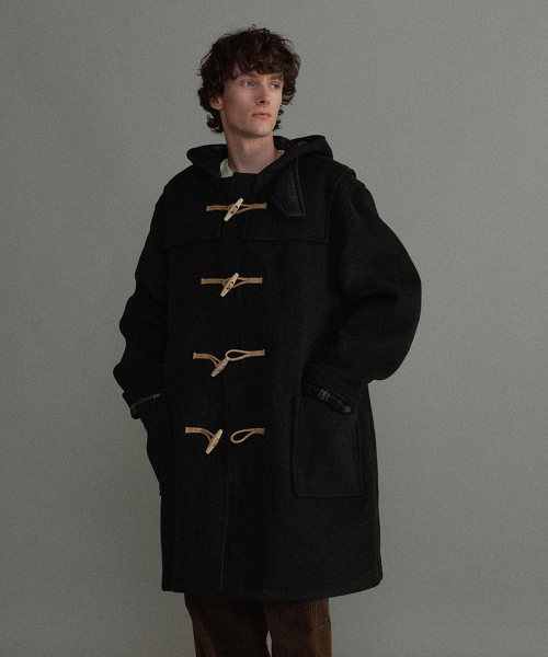 CLASSIC FIT DUFFLE COAT WITH WOODEN - CHARCOAL