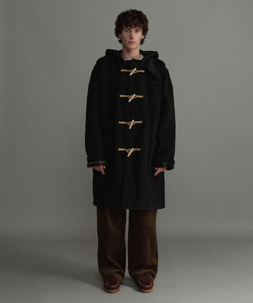 CLASSIC FIT DUFFLE COAT WITH WOODEN - CHARCOAL
