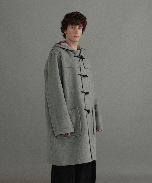 CLASSIC FIT DUFFLE COAT WITH HORN - PEARL GREY