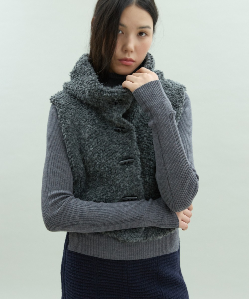 Boucle Hoodie Vest [GREY]