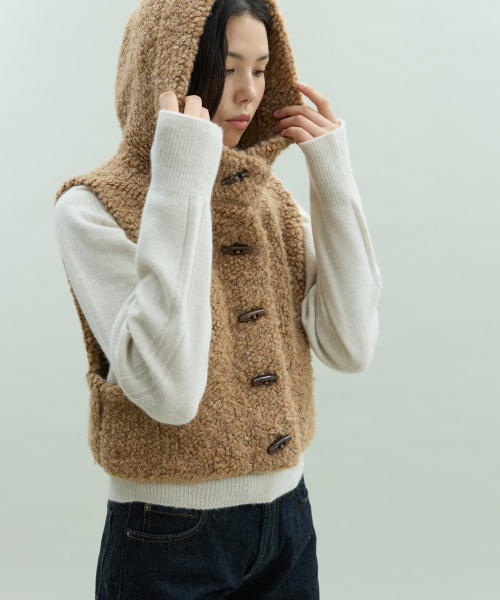 Boucle Hoodie Vest [CAMEL]