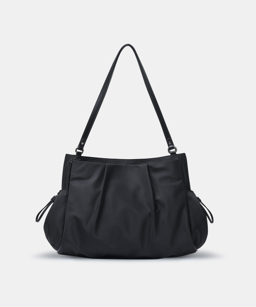 WOMENS NYLON VOLUME SHOULDER BAG [BLACK]
