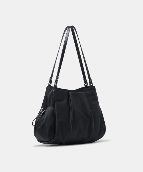 WOMENS NYLON VOLUME SHOULDER BAG [BLACK]