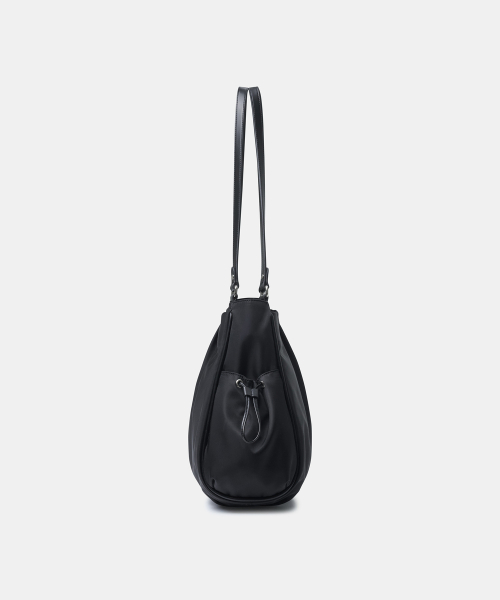 WOMENS NYLON VOLUME SHOULDER BAG [BLACK]