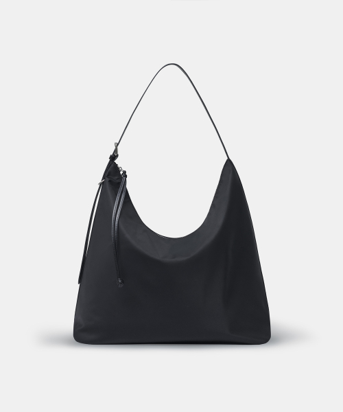 WOMENS NYLON SLOUCHY SHOULDER BAG [BLACK]
