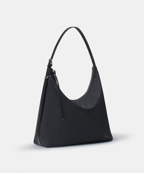 WOMENS NYLON SLOUCHY SHOULDER BAG [BLACK]