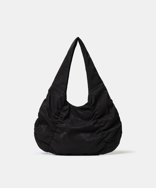 WOMENS BRIGHT SHIRRING SHOULDER BAG [BLACK]