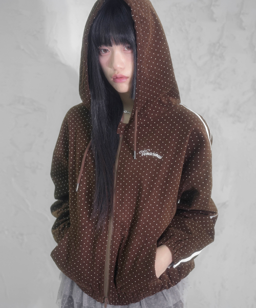 Micro Dot Pattern Hoody Zip-up BROWN