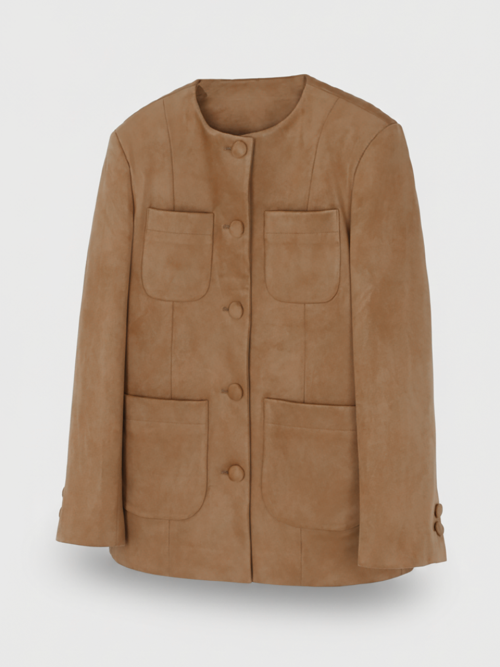 Пиджак без воротника Wool Suede, Brown/White, W254OT07