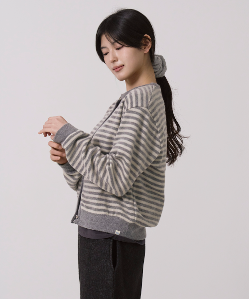Striped Brushed Cardigan Gray