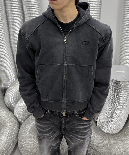 FORCE WASHED HOODIE ZIP-UP BK