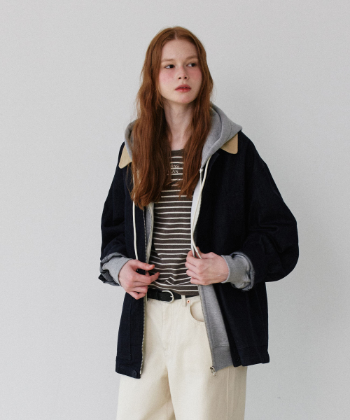 Non-Pade Denim Field half Jacket_Navy