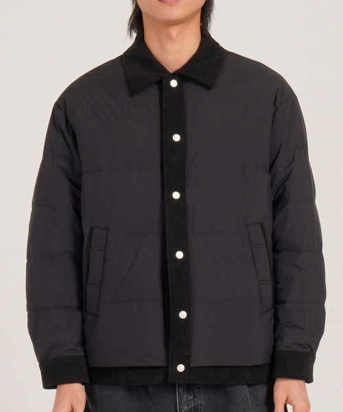 [Duck Down 80/20] Вельветовая куртка с воротником semi-crop (Black)