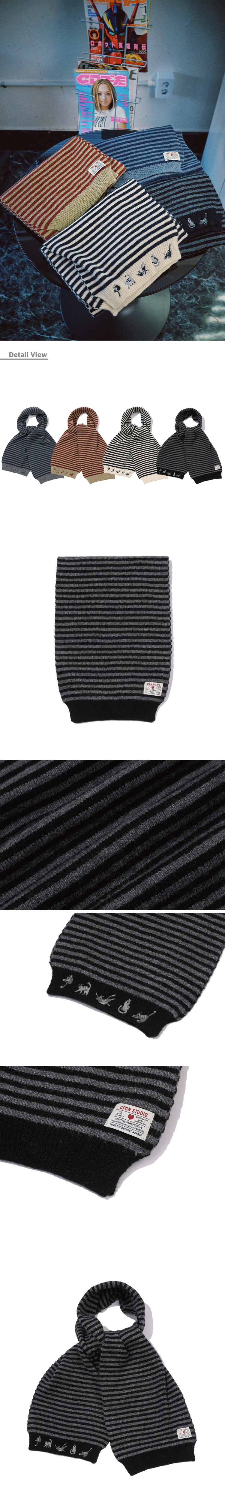 CAT STITCH STRIPE MUFFLER - 3 COLORS BLACK