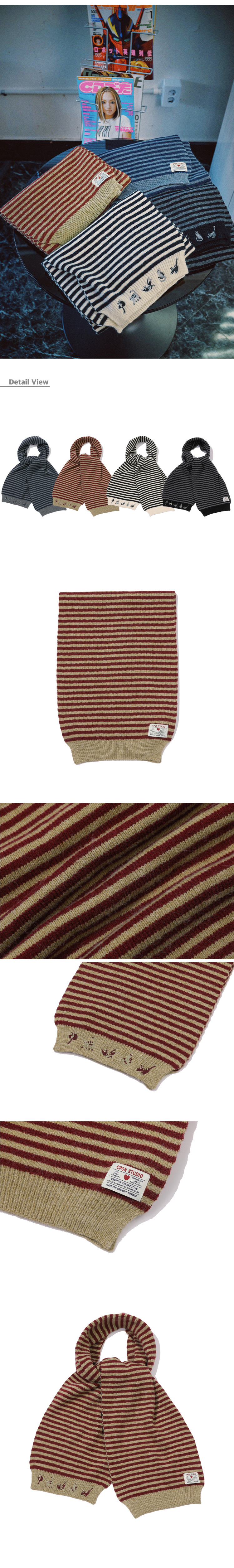 CAT STITCH STRIPE MUFFLER - 3 COLORS BURGUNDY