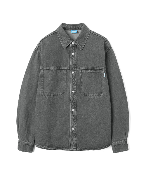 Унисекс джинсовая рубашка-куртка оверсайз с одним карманом, DK-GREY, UB9DJ70