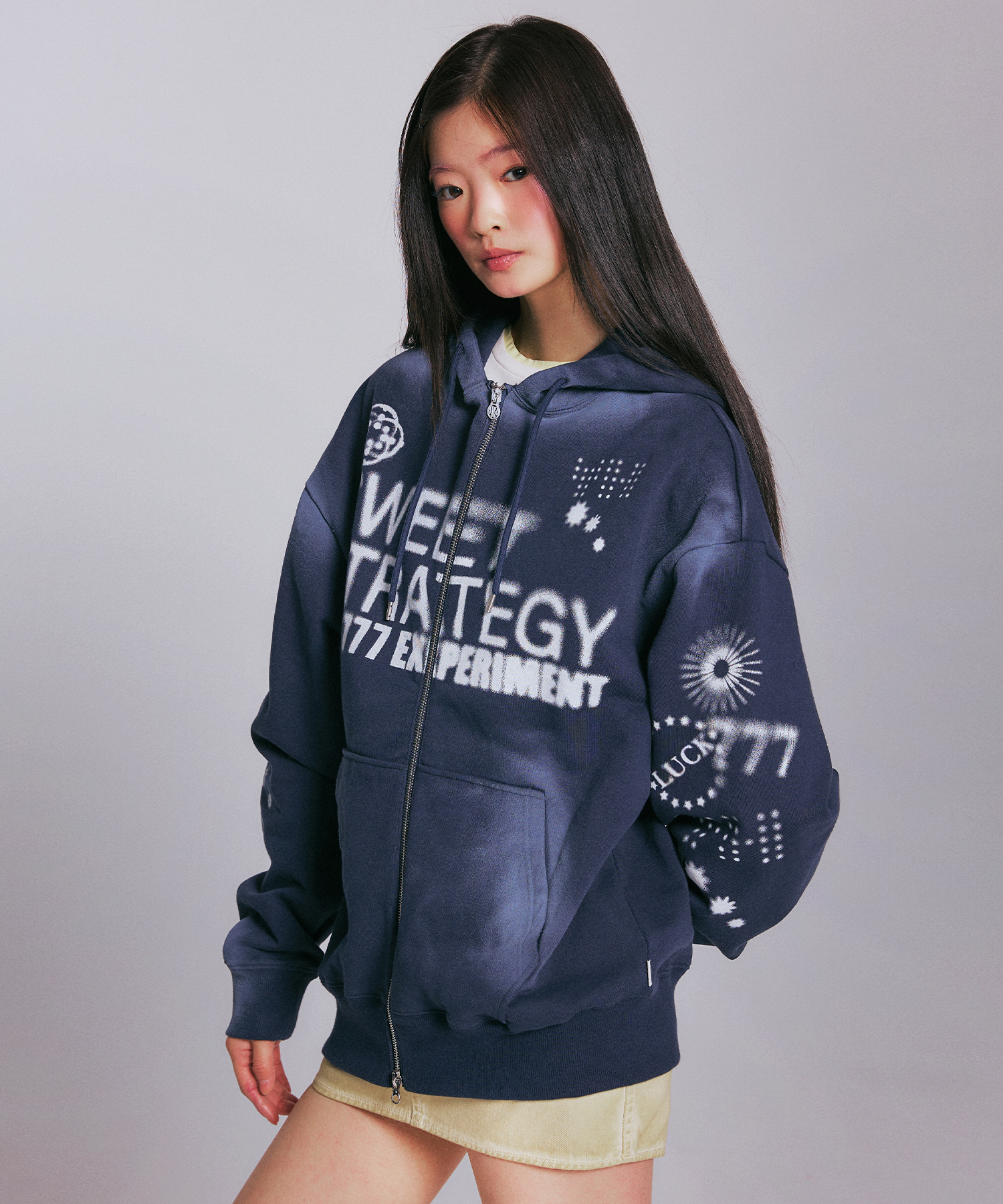 LUCKY SWEET GRAPHIC HOOD ZIP-UP_NAVY