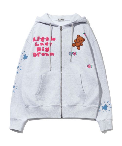 YOUHEE GRAPHIC HOOD ZIP-UP_MELANGE GREY