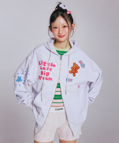 YOUHEE GRAPHIC HOOD ZIP-UP_MELANGE GREY