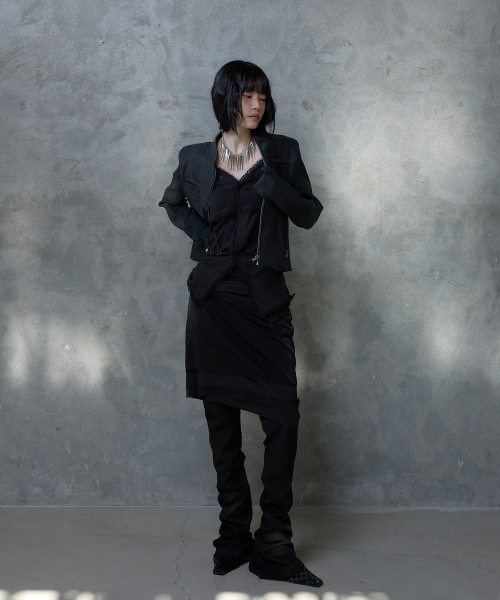 RIBBED SLEEVE LEATHER JACKET