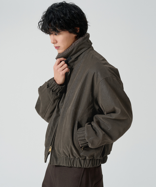 Faux Fur Collar Mustang Jacket - Khaki thumbnail 2
