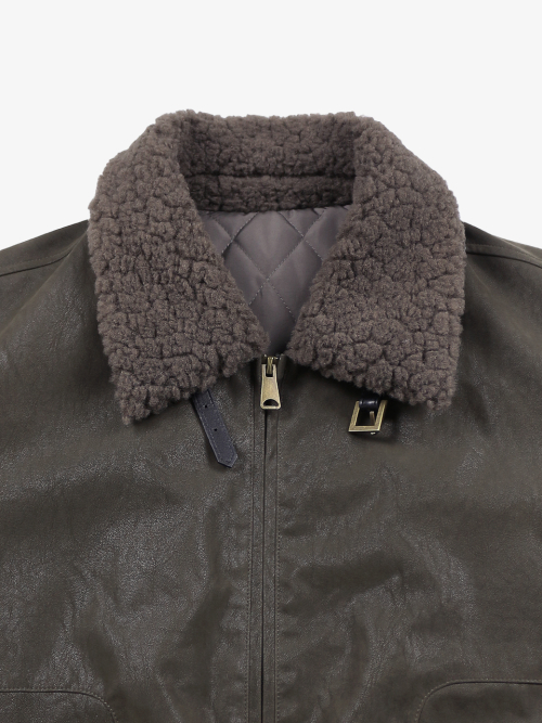 Faux Fur Collar Mustang Jacket - Khaki thumbnail 7