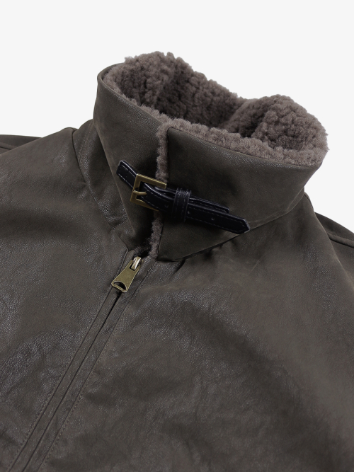 Faux Fur Collar Mustang Jacket - Khaki thumbnail 8