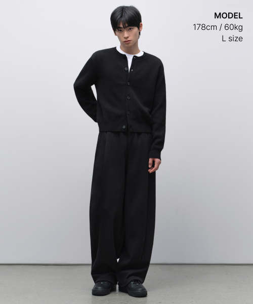 DOUBLE KNIT ONE TUCK WIDE LOUNGE SWEAT PANTS [BLACK]