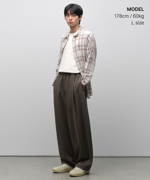 DOUBLE KNIT ONE TUCK WIDE LOUNGE SWEAT PANTS [BROWN]