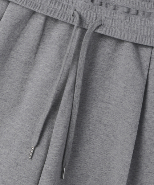 DOUBLE KNIT ONE TUCK WIDE LOUNGE SWEAT PANTS [MEDIUM GREY]