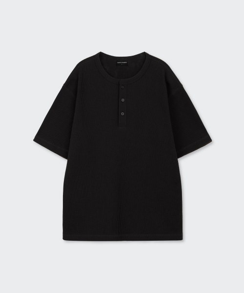 Waffle Henley Neck T-Shirt [Black] thumbnail 5