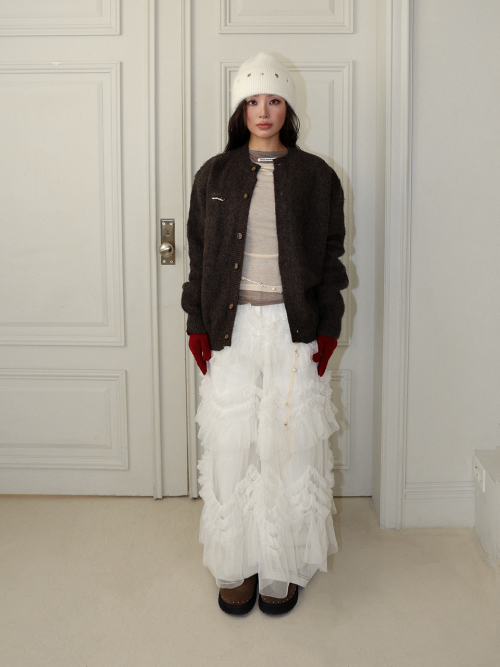 MEENDERI LOGO WOOL CARDIGAN - BROWN