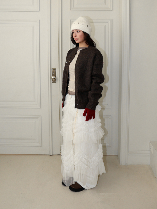MEENDERI LOGO WOOL CARDIGAN - BROWN
